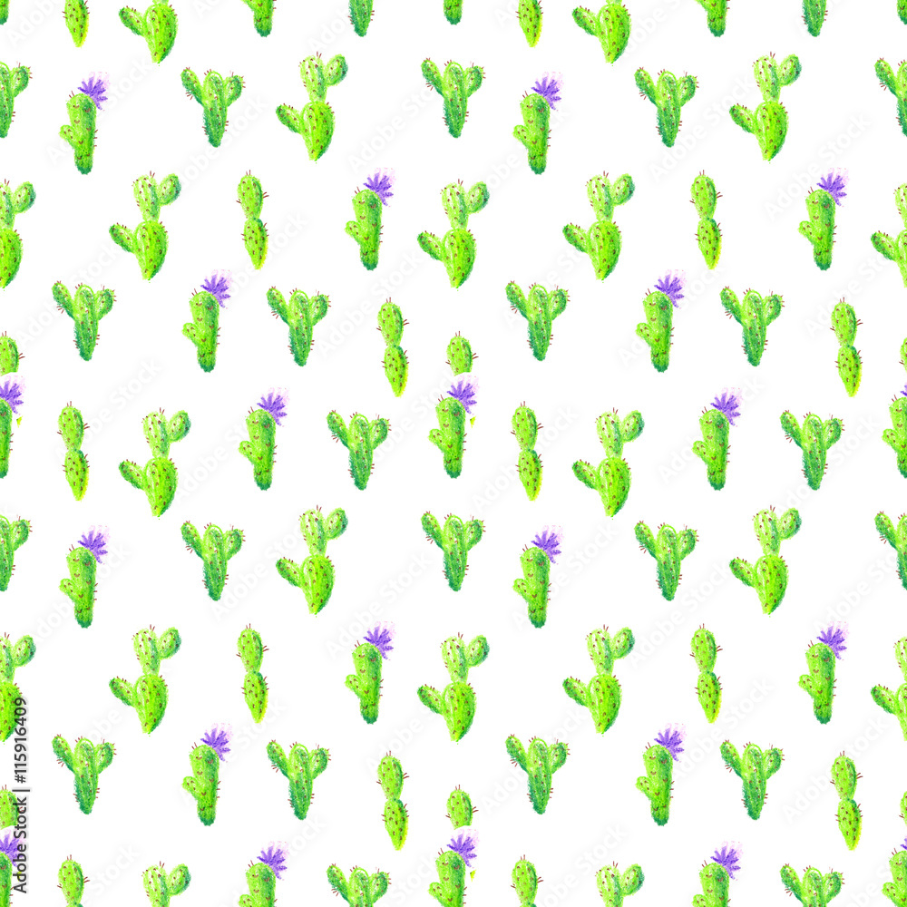 Seamless pattern with wax crayons cactus