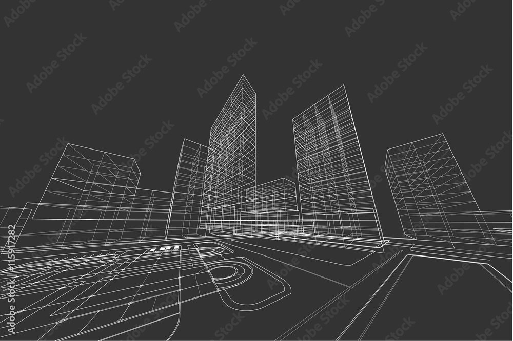 city view, architecture abstract, 3d illustration
