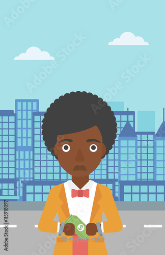 Business woman handcuffed for crime.