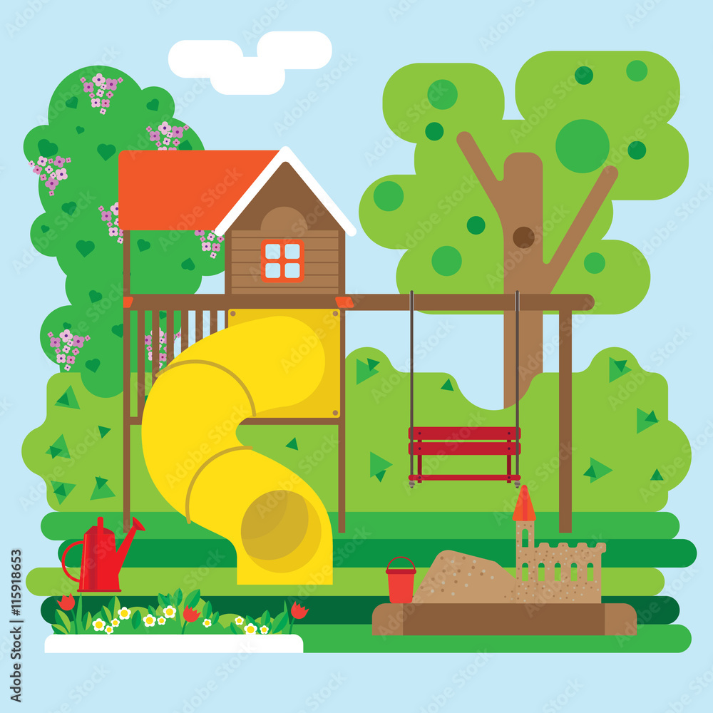 Illustration Children's outdoor playground, flat