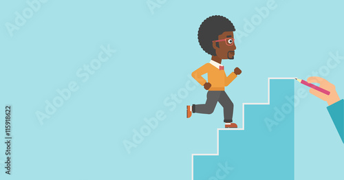 Businessman running upstairs vector illustration.
