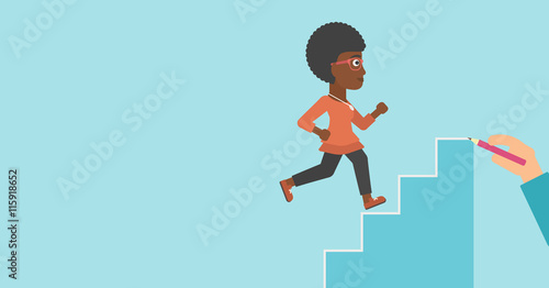 Businesswoman running upstairs vector illustration