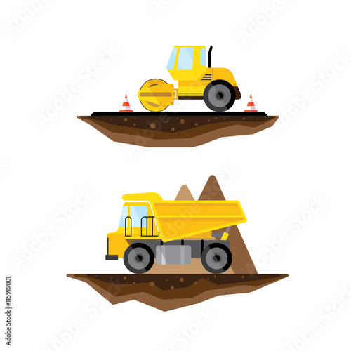 Vector flat truck and asphalt