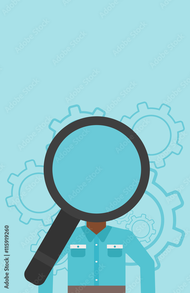Man with magnifier instead of head. Man with magnifier instead of head.