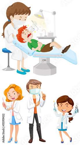 Male and female dentists with tools