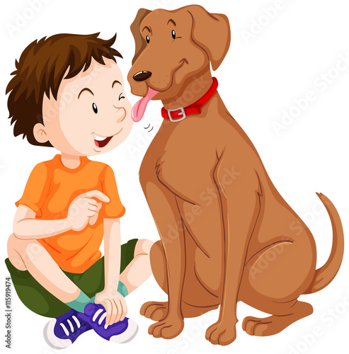 Dog licking boy on face