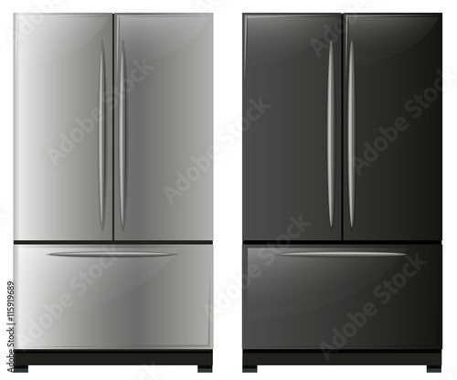 Refrigerator with black and white doors