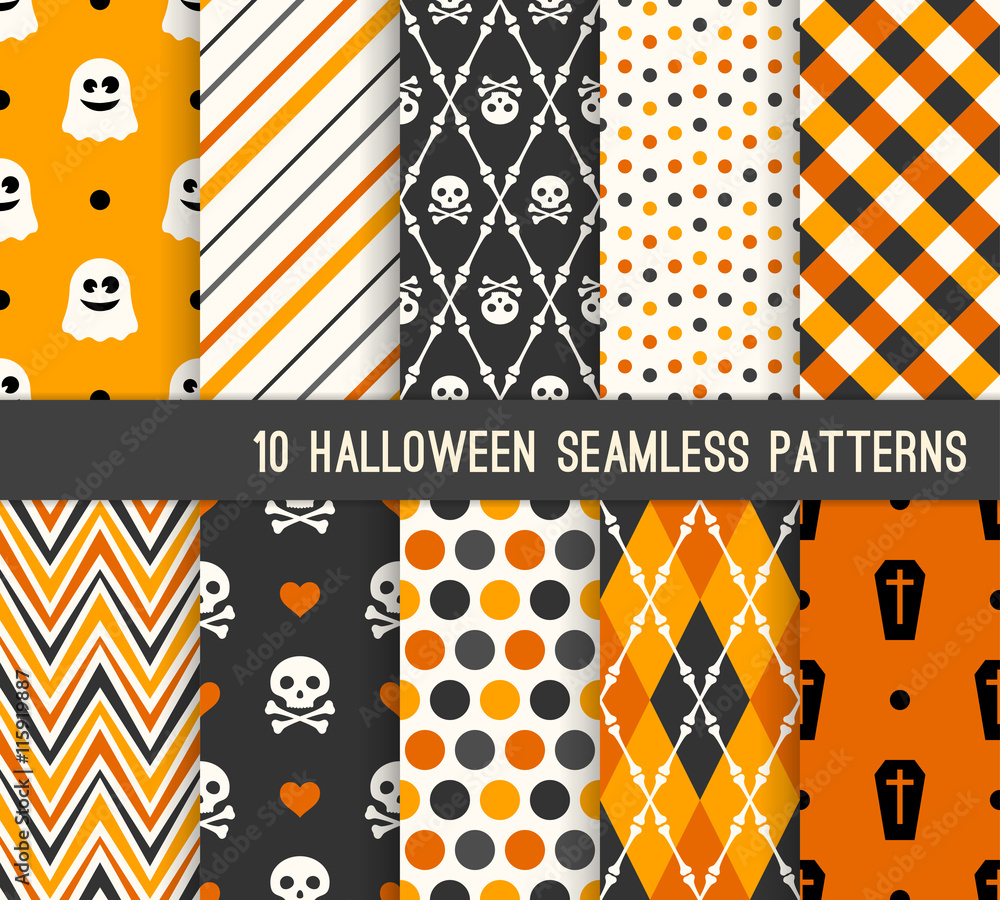 Fototapeta premium Ten Halloween different seamless patterns.
