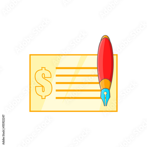 Check and pen icon in cartoon style on a white background