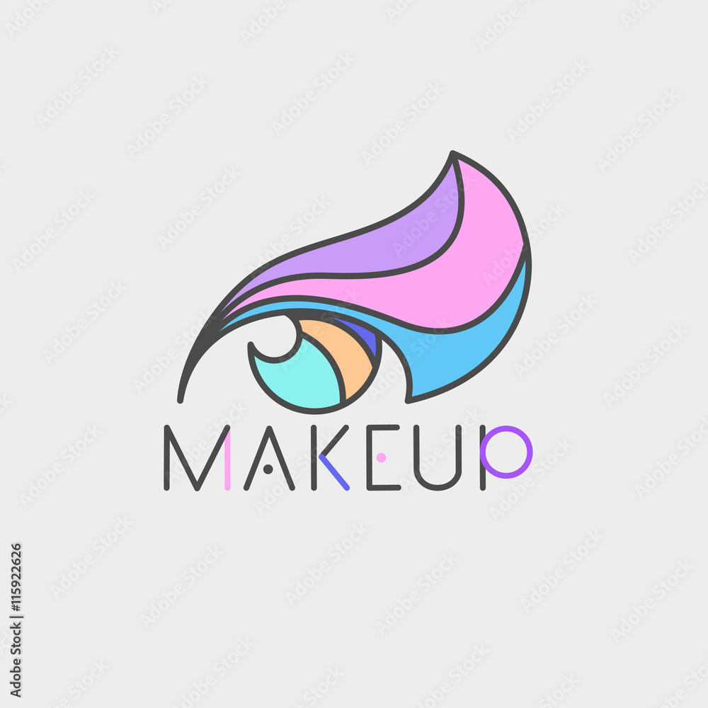 Eye colorful logo make up thin line. Beauty online store icon ...