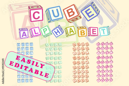 Cube alphabet. Toy blocks font typeface. Childish abc.