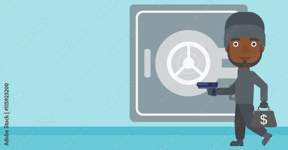 Burglar with gun near safe vector illustration. Burglar with gun near safe vector illustration.