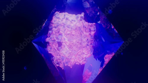 Abstract fluid bubbling in a blue translucent crystal object rotating in a seamless loop