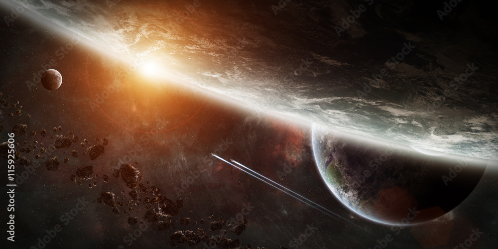 Obraz premium Sunrise over group of planets in space