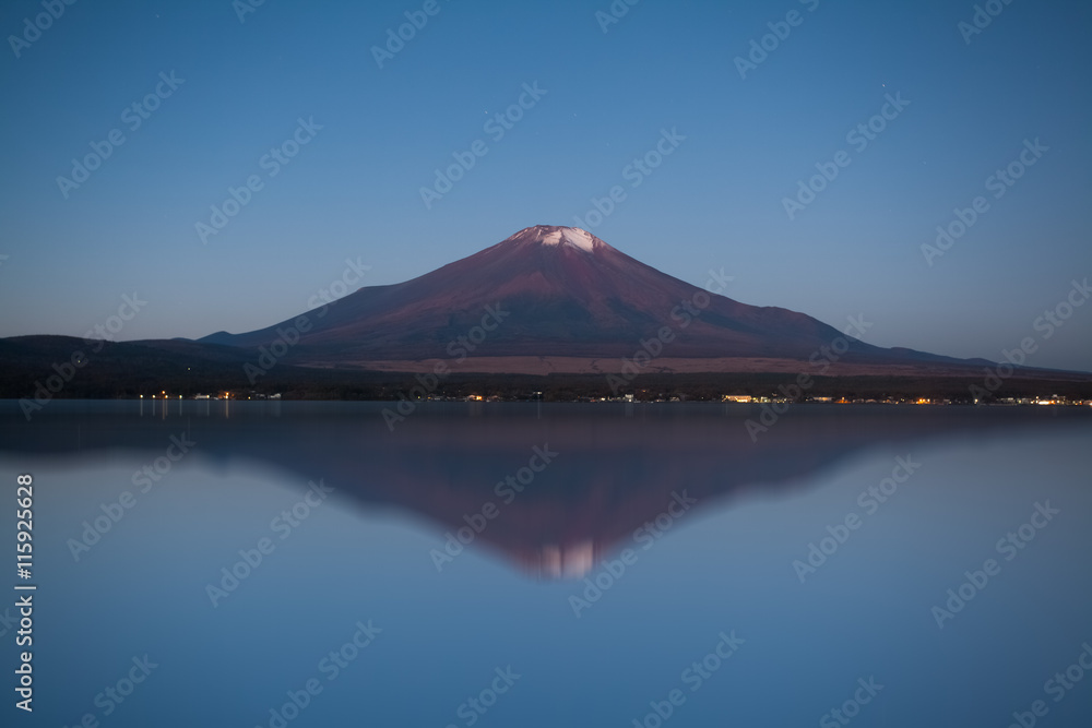 Mountain Fuji and Lake Yamanakoko in morning autumn season