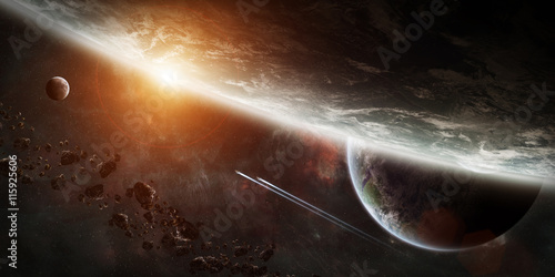 Fototapeta Naklejka Na Ścianę i Meble -  Sunrise over group of planets in space