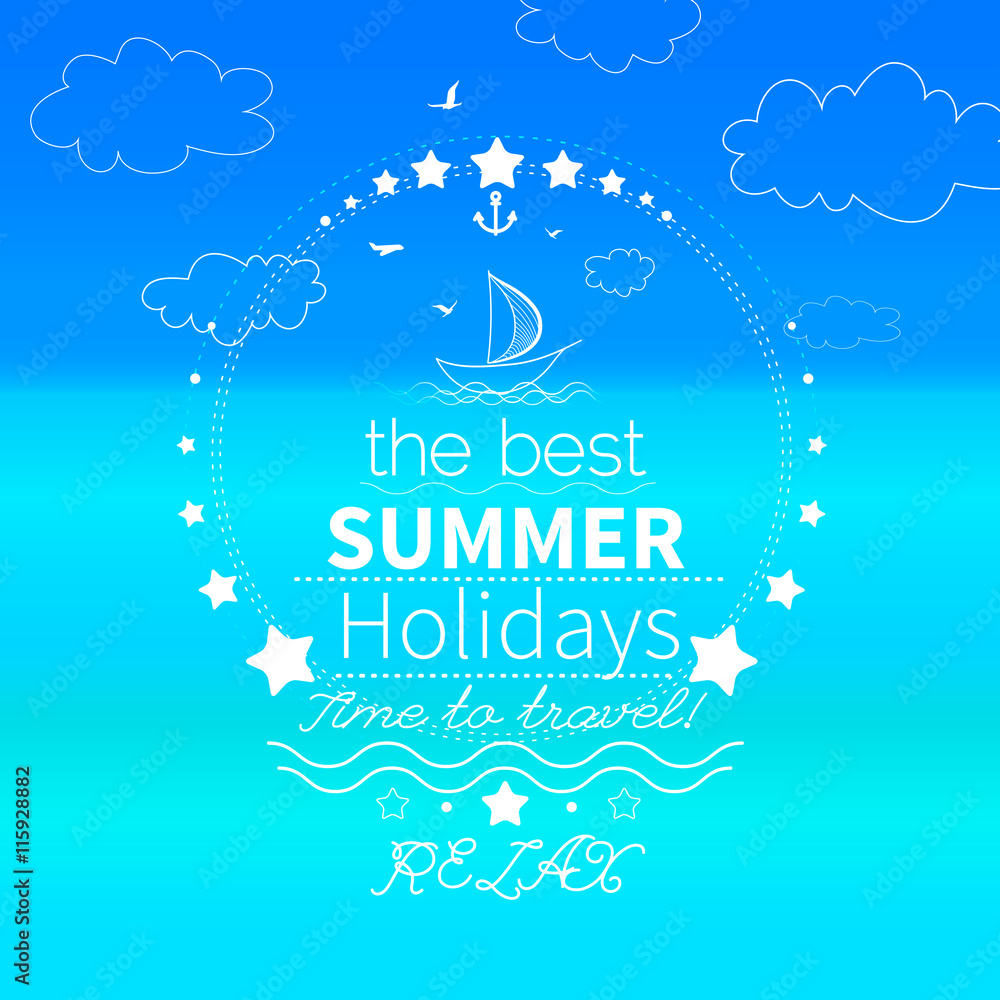 Naklejka premium Summer, Seaside view poster. Vector background