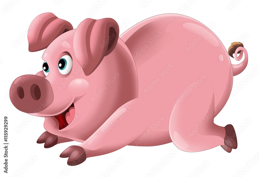 Cartoon funny young pig in action - isolated - illustration for children Cartoon funny young pig in action - isolated - illustration for children