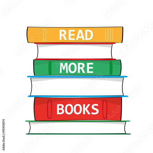 A stack of hardback books with the phrase Read More Books added in white text on the spines as a metaphor for education and gaining knowledge