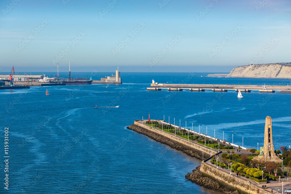 El Abra bay and Getxo pier and seafront, Spain