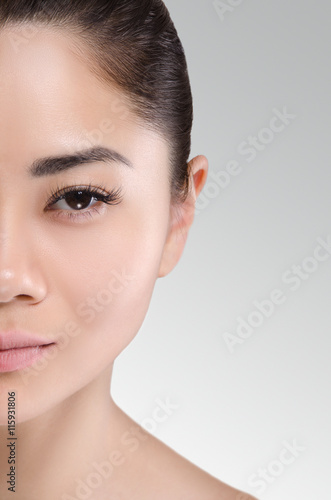 Beautiful Asian Woman Portrait. Dark hair. Natural. Beauty. Pure