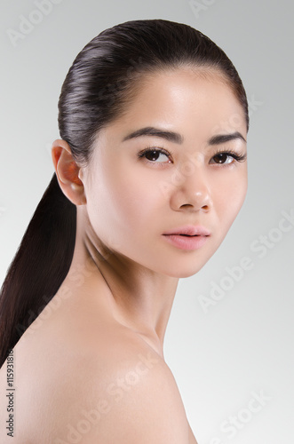 Beautiful Asian Woman Portrait. Long dark hair. Natural. Beauty.