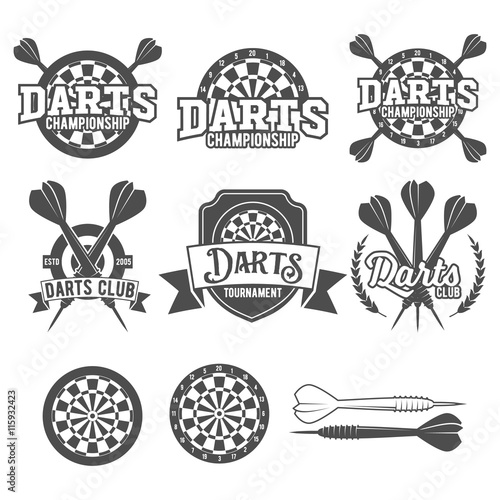 Darts labels set, badge, vector logos