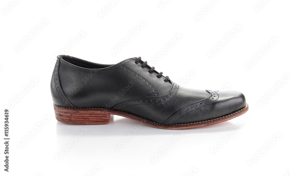 Side detail of black leather shoes isolated Side detail of black leather shoes isolated