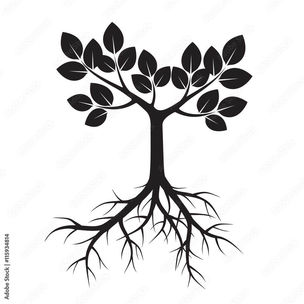 Black Tree and Roots. Vector Illustration. Stock Vector | Adobe Stock