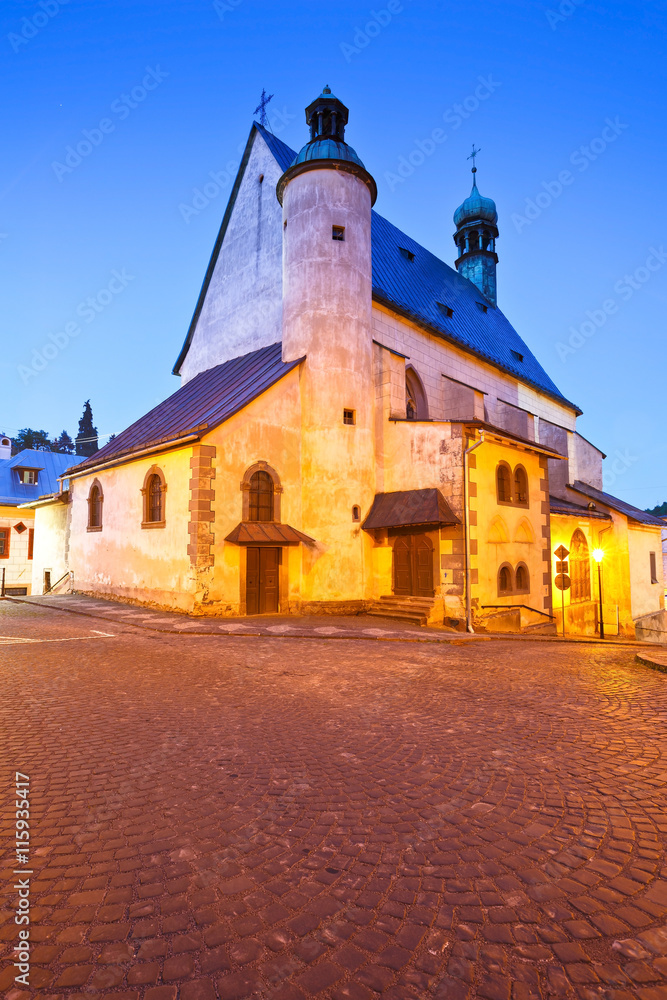 Church in the old town of Banska Stiavnica, Slovakia.
