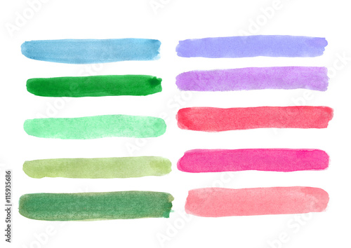 Strips of different colors, painted with watercolor