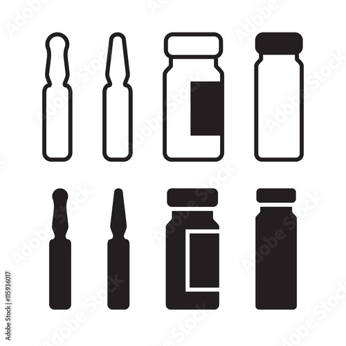 Medical ampoule or vaccine icon set
