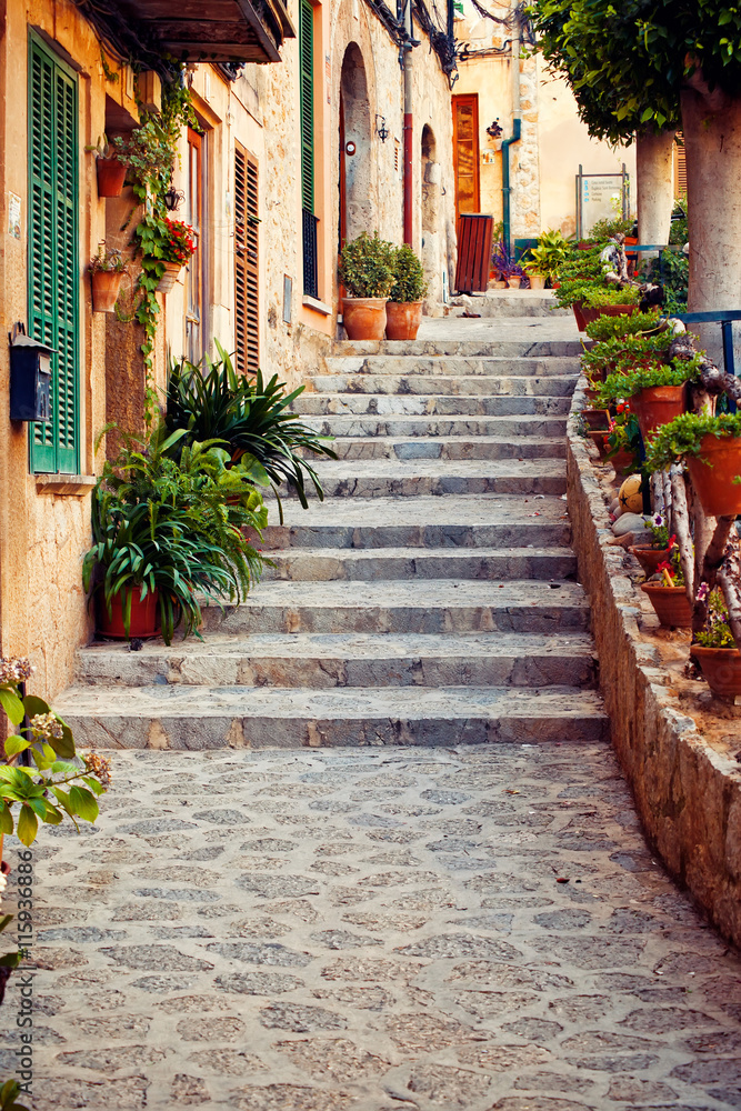 Street in Valldemossa village in Mallorca