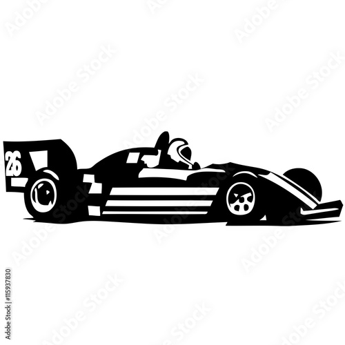 Formula 1 sport car. Black silhouette