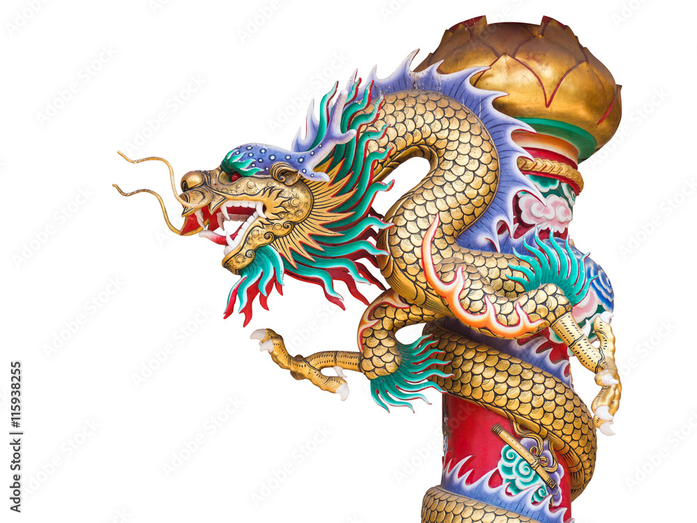 Chinese dragon statue on the pole isolated with clipping path Chinese dragon statue on the pole isolated with clipping path