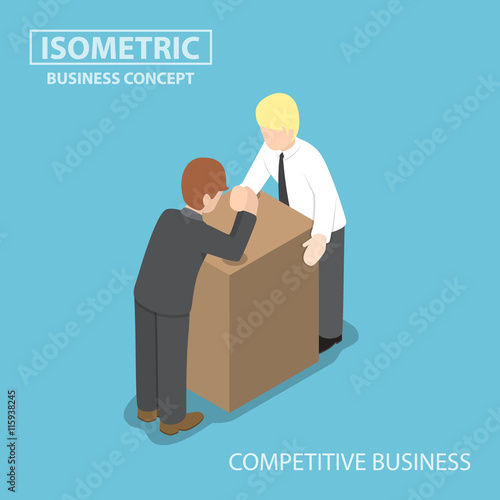 Isometric businessman with his rival doing arm wrestling
