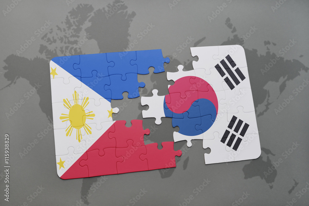 puzzle with the national flag of philippines and south korea on a world ...