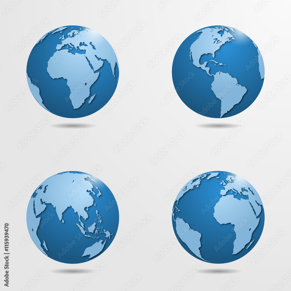 Set of high detailed vector globes. Vector illustration.