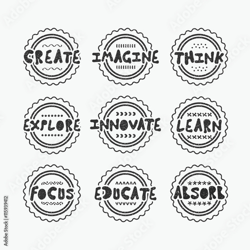 Black textured line stamps and labels set with positive and inspirational messages