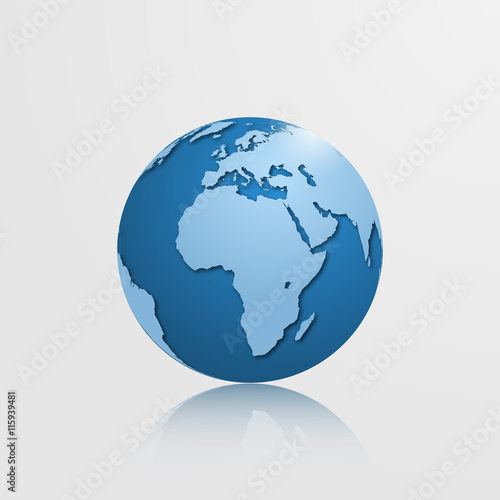 High detailed globe with Europe, Africa and Eurasia. Vector illustration.
