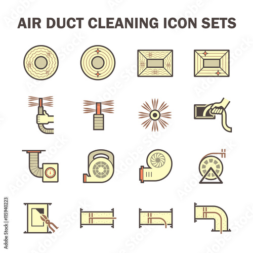 Air duct pipe cleaning vector icon sets.