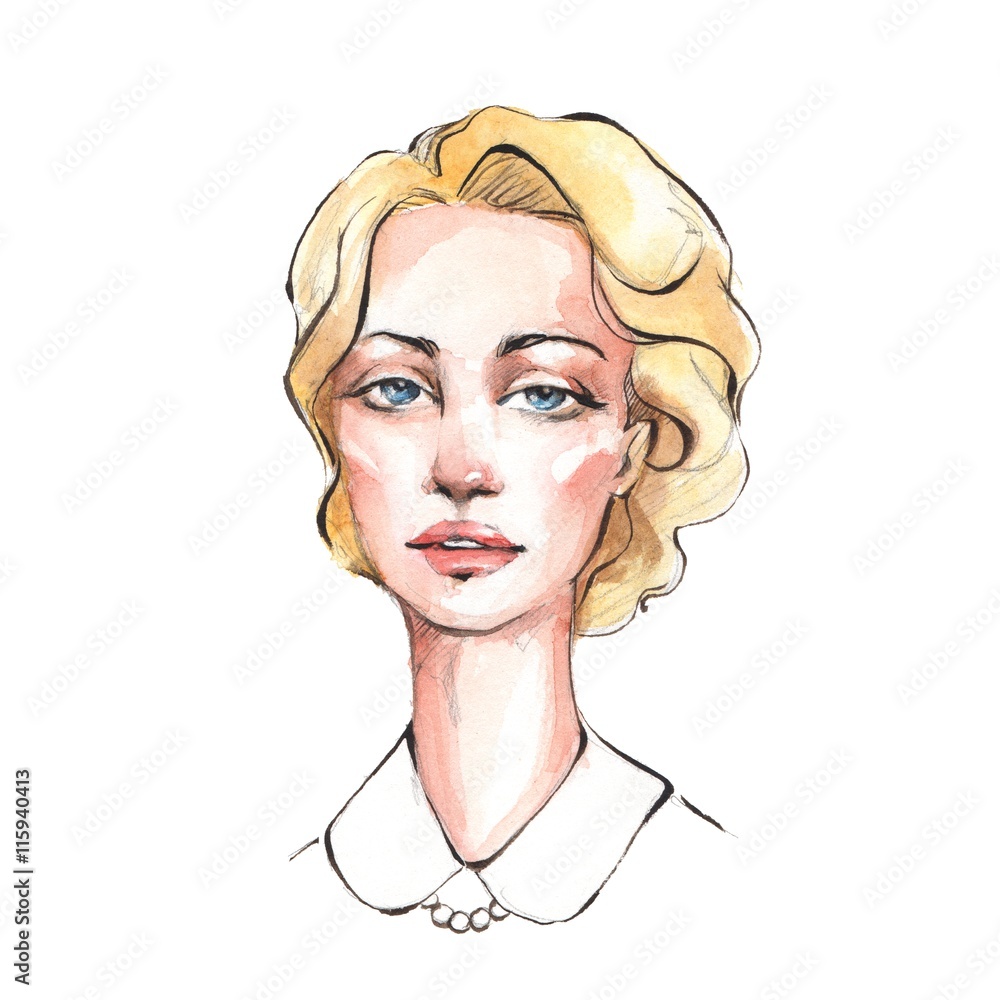 Lady. Beautiful female face. Watercolor illustration Lady. Beautiful female face. Watercolor illustration