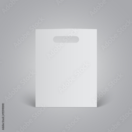 White paper bag mockup with handles on grey background