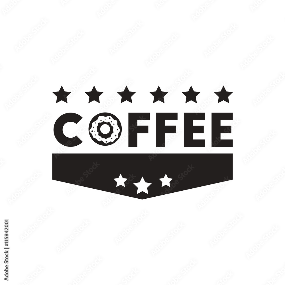 Fototapeta premium black vector icon on white background coffee emblem with stars