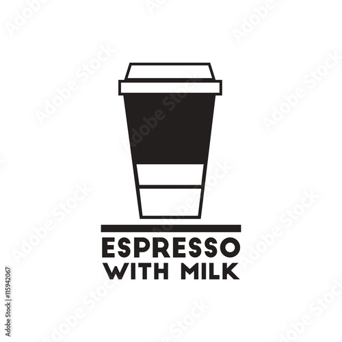 black vector icon on white background espresso with milk