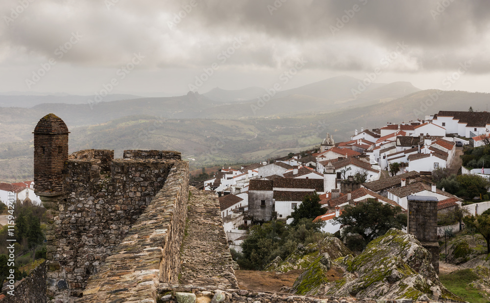 Landscape from the medieval walls in the historic village of Marvao. Portugal.