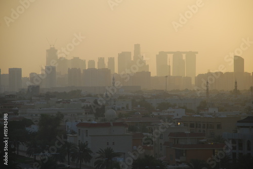 Foggy city view, capital of Arab Emirates