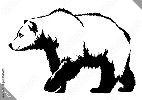 black and white ink draw bear vector illustration