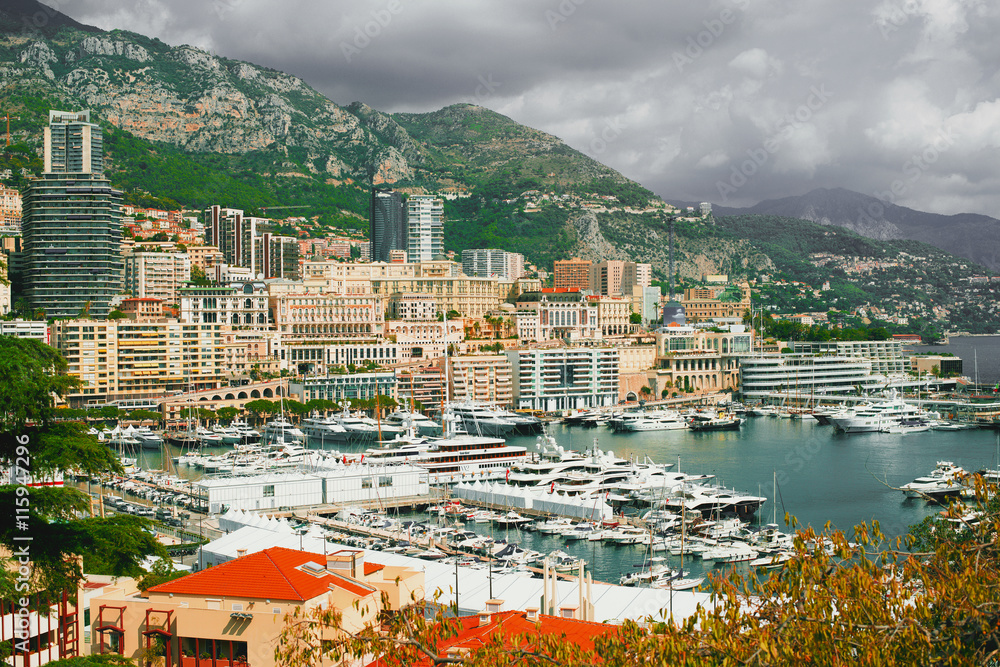Luxury yachts in the bay of Monaco, France.