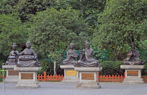 few sculptures of women in park, Chengdu